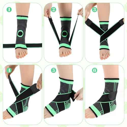 2 Pcs Ankle Brace for Kids - Kids Compression Socks, Youth Ankle Brace for Sports, Adjustable Support for Running, Sprains and Fitness, Compression Ankles Socks for Women, Unisex (Green)