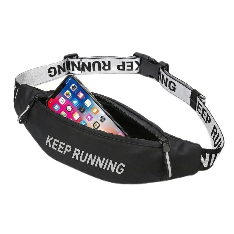 Slim Running Waist Pack for Women Men, Large Capacity Waist Belt with Organized Compartments, No-Bounce Secure Fit for Cycling, Hiking, Climbing Adventure & Reflective Safety Night Running - Black