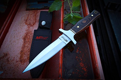 MTech USA – Fixed Blade Knife – Satin Finish Stainless Steel Blade, Brown Wood Handle with Stainless Steel Bolster, Includes Nylon Sheath - Hunting, Camping, Survival, Tactical – MT-20-03