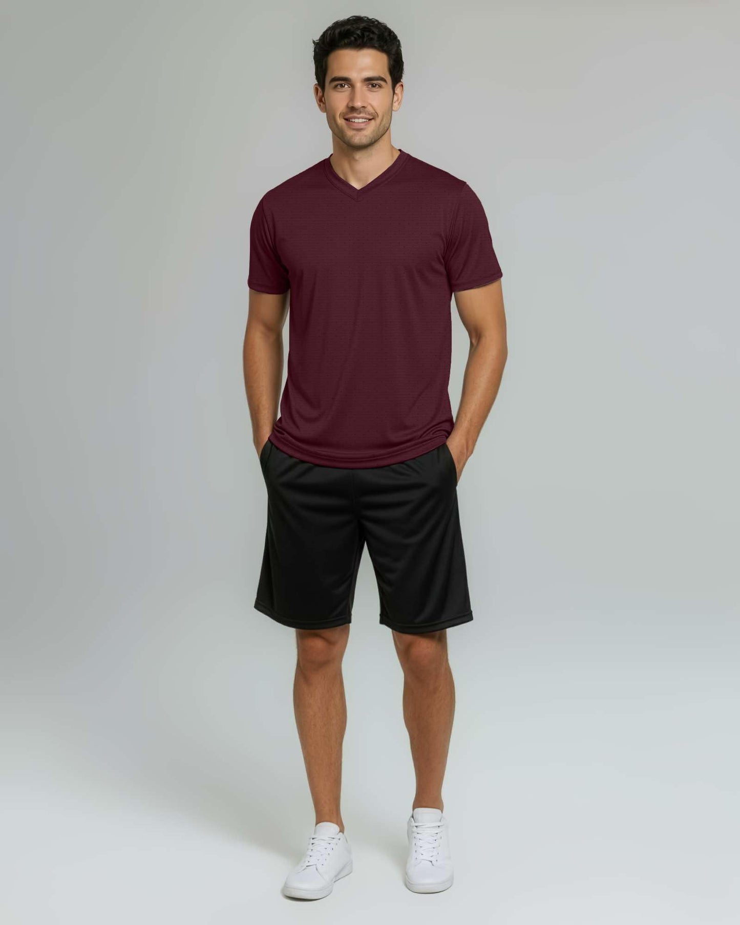 Real Essentials 5 Pack: Men's Breeze Tech V-Neck Dry Fit T-Shirts Moisture Wicking Athletic Workout & Gym Shirts- Set 7, M