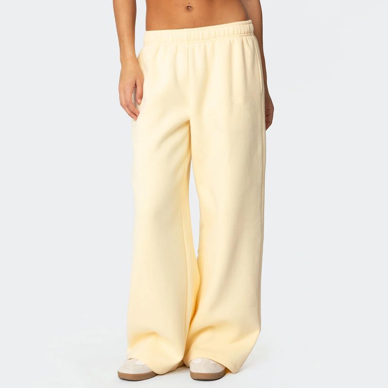 XBTCLXEBCO Wide Leg Sweatpants for Women Elastic Waist Baggy Lounge Track Pants Y2K Athletic Workout Joggers with Pockets (Light Yellow, S)