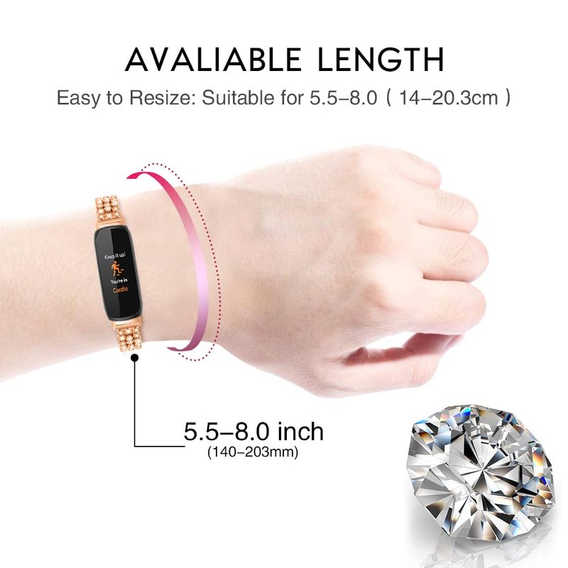 FitTurn Compatible with Fitbit inspire 3 Smart Watch Band for Women Men Replacement Quick Release Rhinestone Metal Bling Bracelet Wristband Women Men (RoseGold)