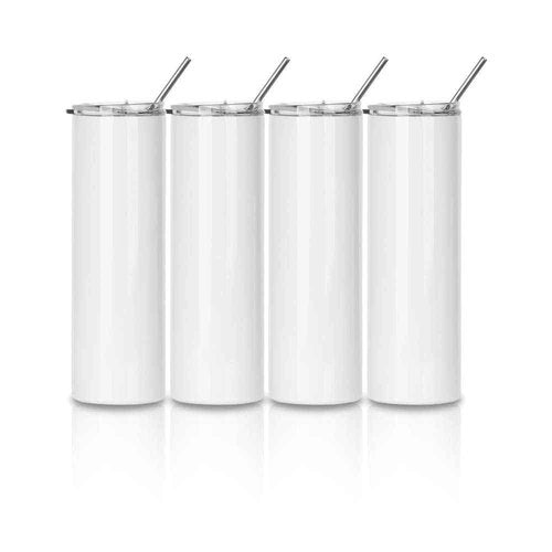 PYD Life Sublimation Blanks Tumbler Skinny 30 OZ Straight Stainless Steel Coffee Cups Mugs with Lid and Metal Straw for Tumbler Press Machine Heat Transfer 4 Pack