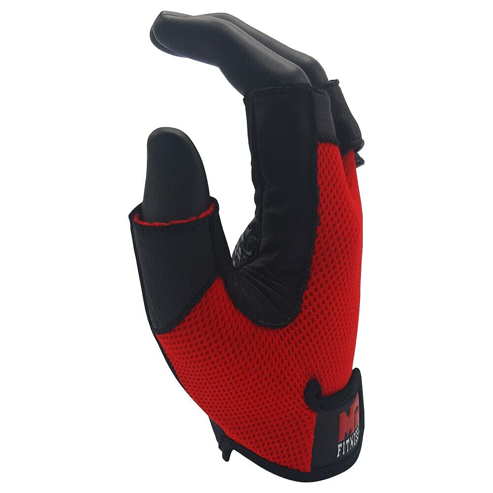 Weightlifting Gloves Leather Palm Grip Half Finger Body Building Gym Glove for Exercise Training Fitness Workout Men Women Lifts Made Spandex Materials, Red, Medium