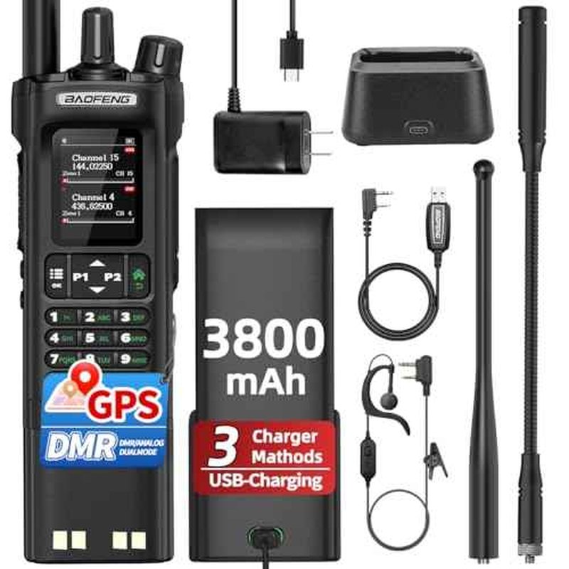 BAOFENG DM-32 DMR Radio Long Range Rechargeable Walkie Talkies UV32 5RM K5 Handheld Two Way Radio NOAA Weather Radio with 3800mAh Battery USB-C Charging GPS,Copy Frequency for Hunting Survival Gear