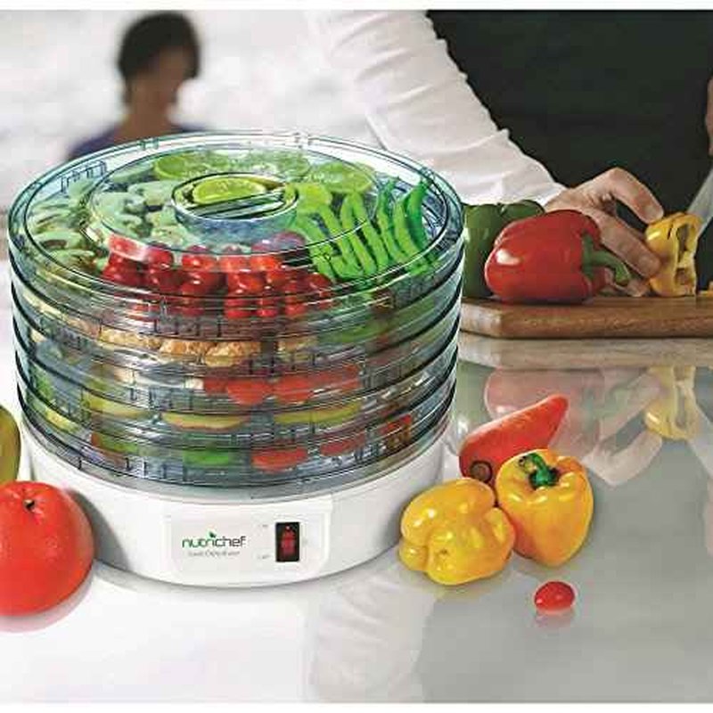 NutriChef Electric Countertop Food Dehydrator - Multi-Tier High-Heat Circulation Professional Food Preserver, Fruit, Vegetable Dryer, Meat or Beef Jerky Maker w/ 5 Stackable Trays - AZPKFD12