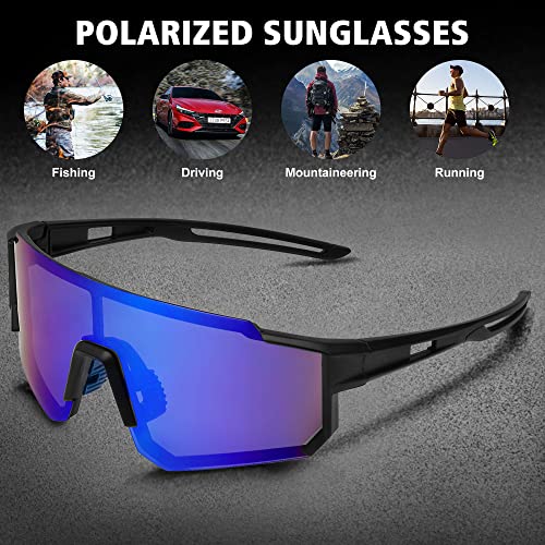 STORYCOAST Polarized Sports Sunglasses for Men Women,Driving Fishing Cycling Mountain Bike Sunglasses UV400 Protection Clear Frame-Green Mirror Lens