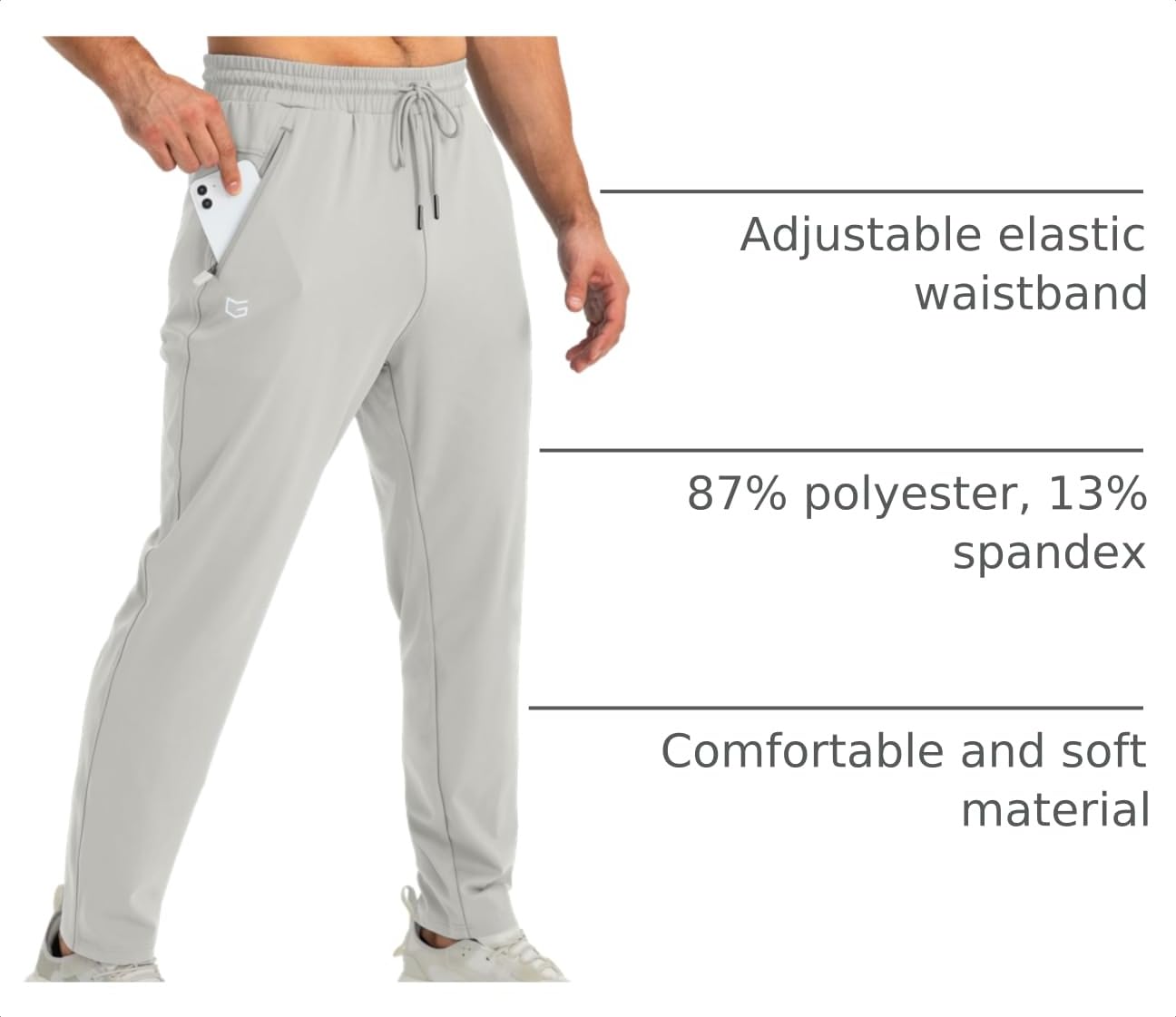 G Gradual Men's Sweatpants with Zipper Pockets Tapered Joggers for Men Athletic Pants for Workout, Jogging, Running (Bright Grey, Medium)