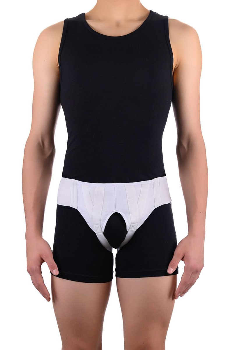 FlexaMed Double Inguinal Groin Hernia Truss with Removable Compression Pads - White Medium