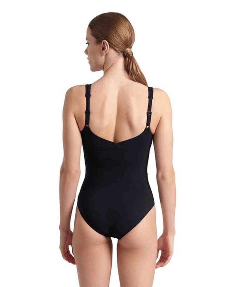 ARENA Women’s Vertigo Shapewear Wing Back One Piece Swimsuit C Cup Built in Bra Ladies Shaping Tummy Control Swimwear, Black, Size 38