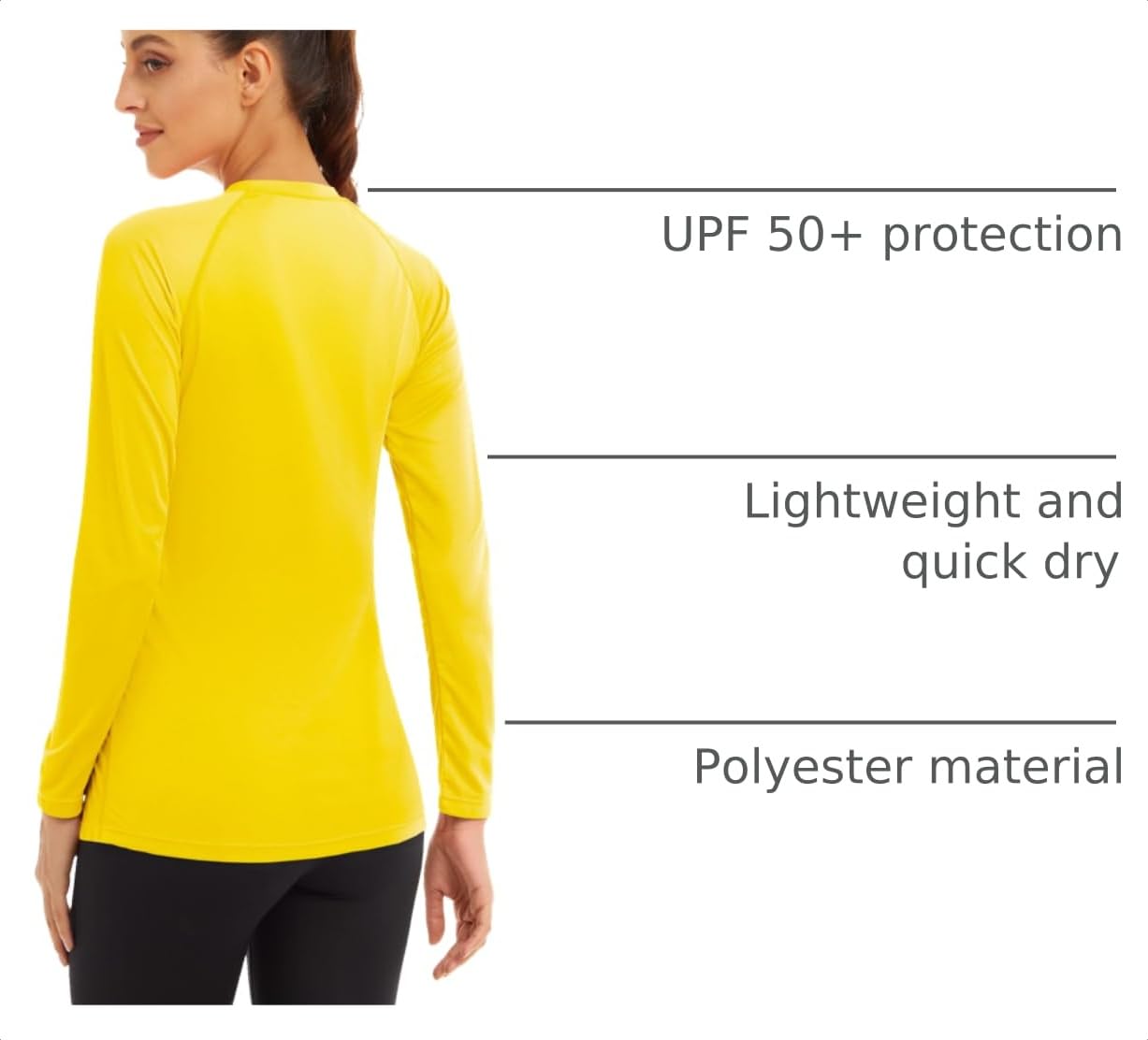 Brand Women's Long Sleeve Running Shirts - Sun Protection, Lightweight, Yellow