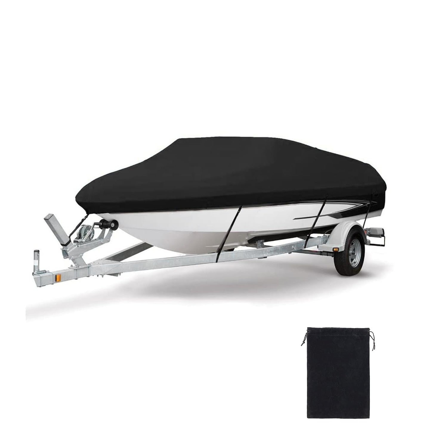 Heavy Duty Waterproof Boat Cover, PU Marine Grade Polyester Boats Covering, UV Resistant Bass Boat Cover, Fits V-Hull Tri-Hull Fish&SkiBoat, Runabout (17'-19', Beam Width up to 96")
