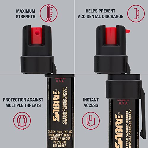 SABRE Advanced Pepper Spray for Self Defense, 3-in-1 Formula with Maximum Strength Pepper Spray, CS Military Tear Gas, UV Marking Dye, Fast Access Easy Carry Belt Clip, 35 Bursts, 0.67 fl oz