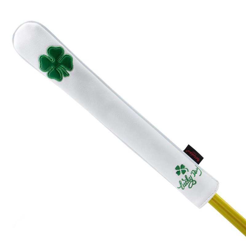 Golf Alignment Stick Cover Premium Leather Perfect for Alignment Sticks Classic USA Design Holder Golf Club Protector Holds 2 Sticks (White-Luck Clover)
