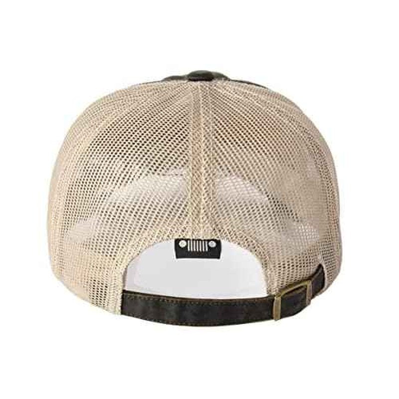 Jeep Waxed Chino Twill Patch Hat/Light Mesh with Rugged Reconditioned Look - Brown/Khaki