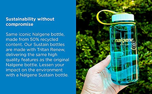 Nalgene Sustain Tritan BPA-Free Water Bottle Made with Material Derived From 50% Plastic Waste, 16 OZ, Wide Mouth, Cerulean Sustain