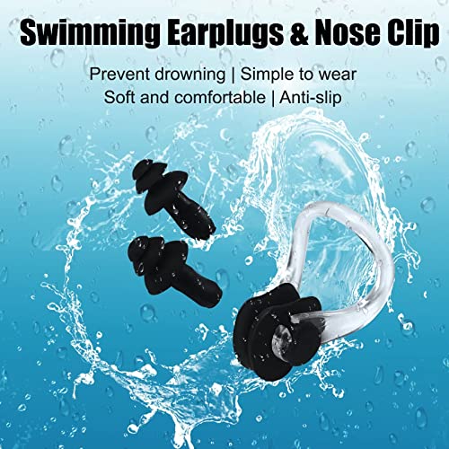 Womens Swim Cap for Long Hair, High Elasticity Thick Silicone Swimming Hats for Women Men Unisex Adults, Bathing Swimming Caps with Ear Plugs and Nose Clip, Keep Your Hair Dry