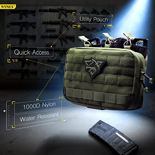 WYNEX Tactical Mag Admin Pouch, Molle Utility Tool Pouch Medical EMT Organizer with Triple Stacker Magazine Holder for M4 M16 Patch Included Army Green