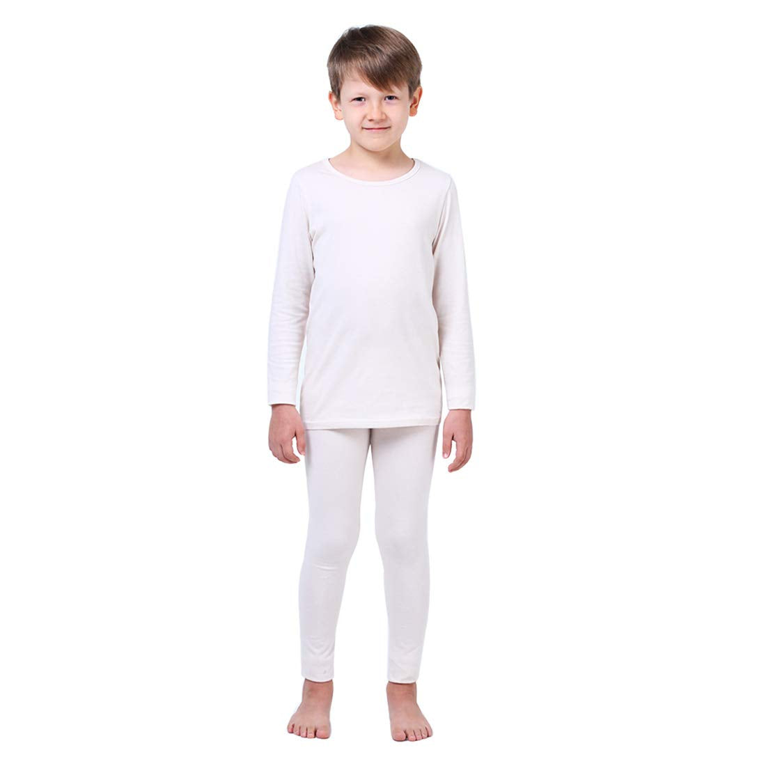 Better4Babies Modal Cotton Thermal Long Underwear Set Breathing Base Layer Long John Pajama Boy Girl Toddler (3~4 Year, Cream)