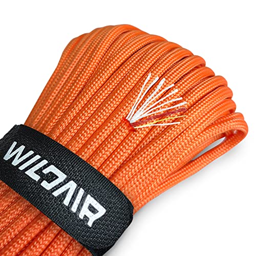 Survival Paracord Parachute Fire Cord Survival Ropes 4-in-1 100Ft 5/32" Diameter U.S. Military Type III with Integrated Fishing Line, Fire-Starter Tinder (Orange)