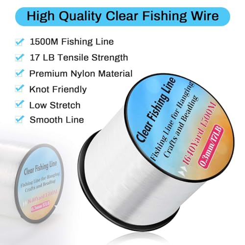 1640Yard/1500m Fishing Wire Nylon String Clear, Acejoz 0.3mm Fishing Line Invisible Hanging Wire Monofilament Line for Hanging Decorations Balloon Crafts