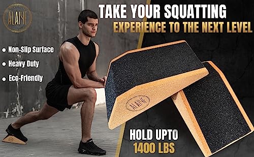 ALAIYE Squat Wedge Blocks - Pack of 2 Non-Slip Slant Board for Legs, Ankle, Calf Stretching - Squat Ramps for Lower Body Strength, Heel Elevation, Planks, Yoga with Bag & 30 Day Squat Challenge Chart