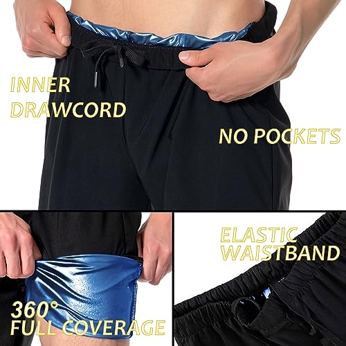 Sauna Shorts for Men Sweat Pants with Drawstring, Heat Trapping Sweat Shorts Sauna Suit for Men Workout Gym Exercise