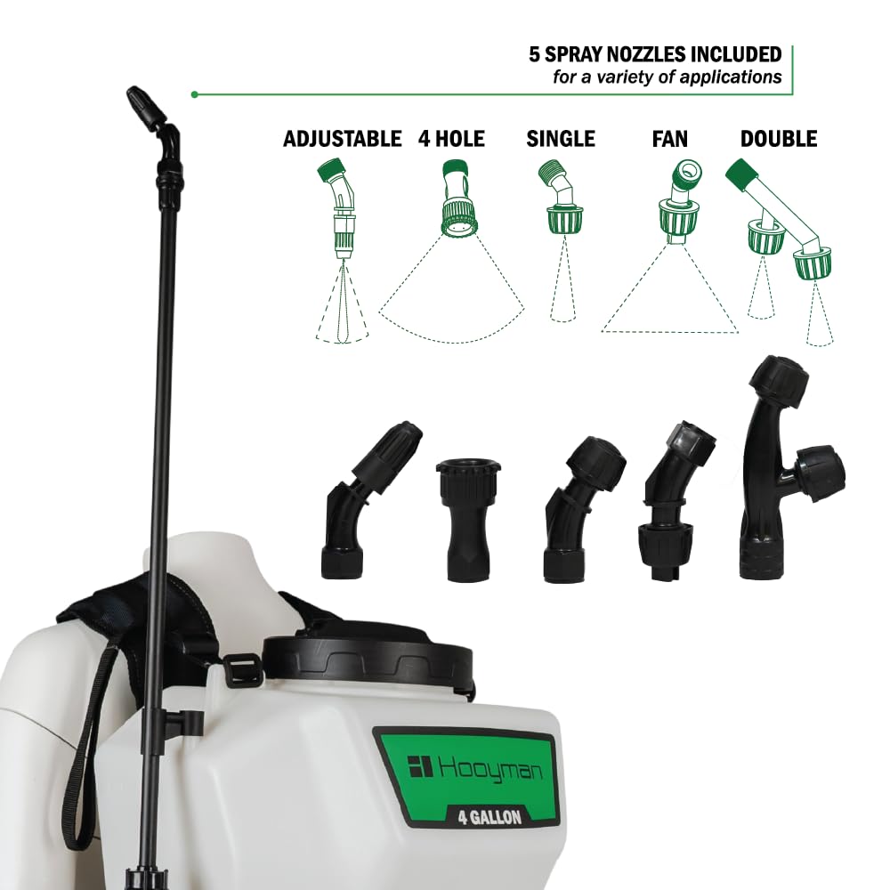 Hooyman Backpack Sprayer with 5 Spray Nozzles, 24V, 4 Gal, for Liquid Spraying, Land Management, and Lawncare