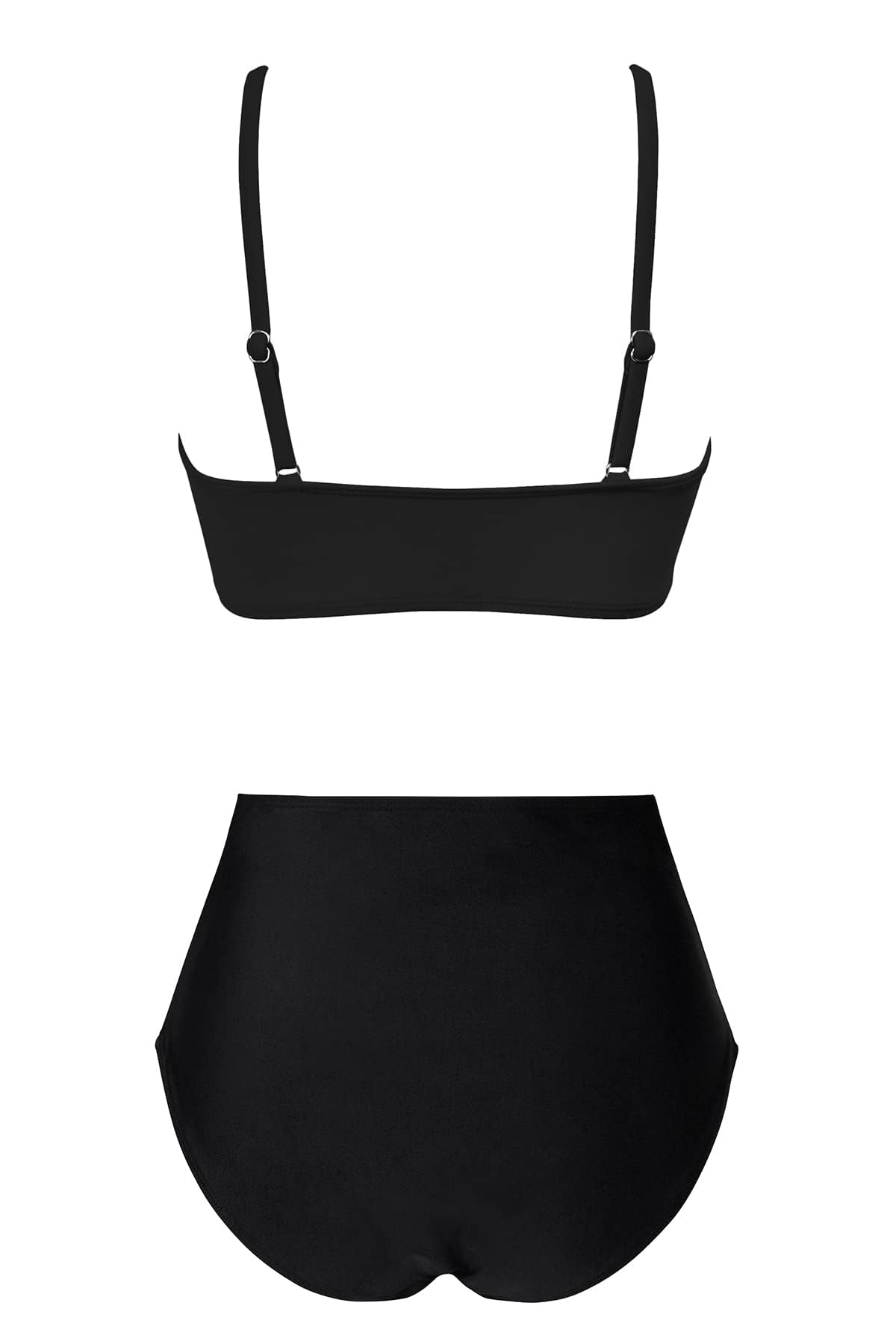 Amy Babe Women's High Waisted Bikini Sets Push Up Twist Front Spaghetti Straps Ruched Two Piece Swimsuit Bathing Suit Black (Medium)