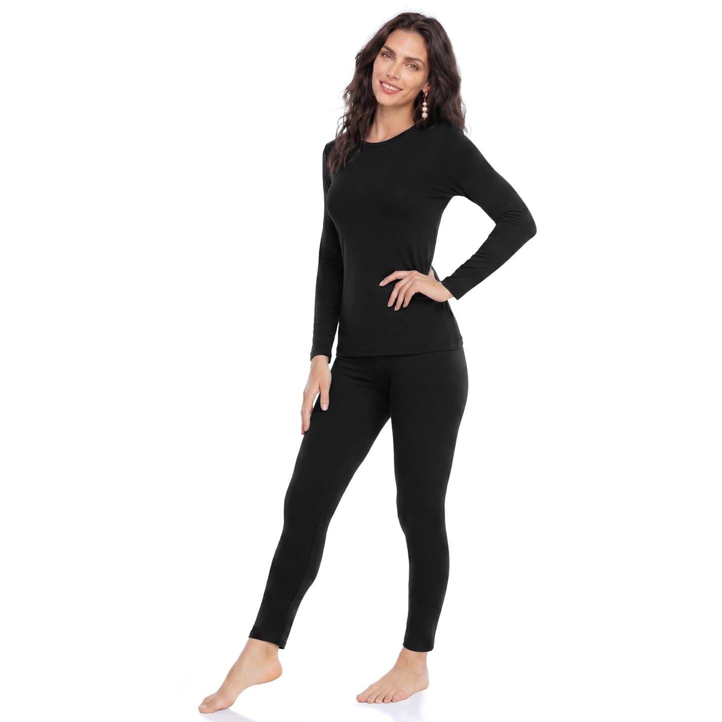 WEERTI Thermal Underwear for Women Long Johns with Fleece Lined Base Layer Women Cold Weather Top Bottom-Black S