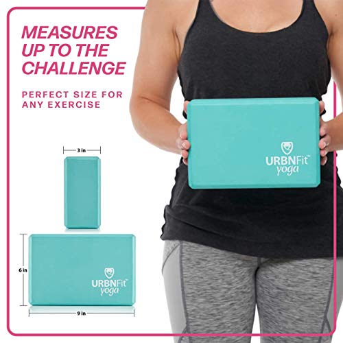 URBNFit Yoga Blocks 2 Pack - Sturdy Foam Yoga Block Set with Strap for Exercise, Pilates Workout, Stretching, Meditation, Stability - High Density Non Slip Brick, Fitness Accessories