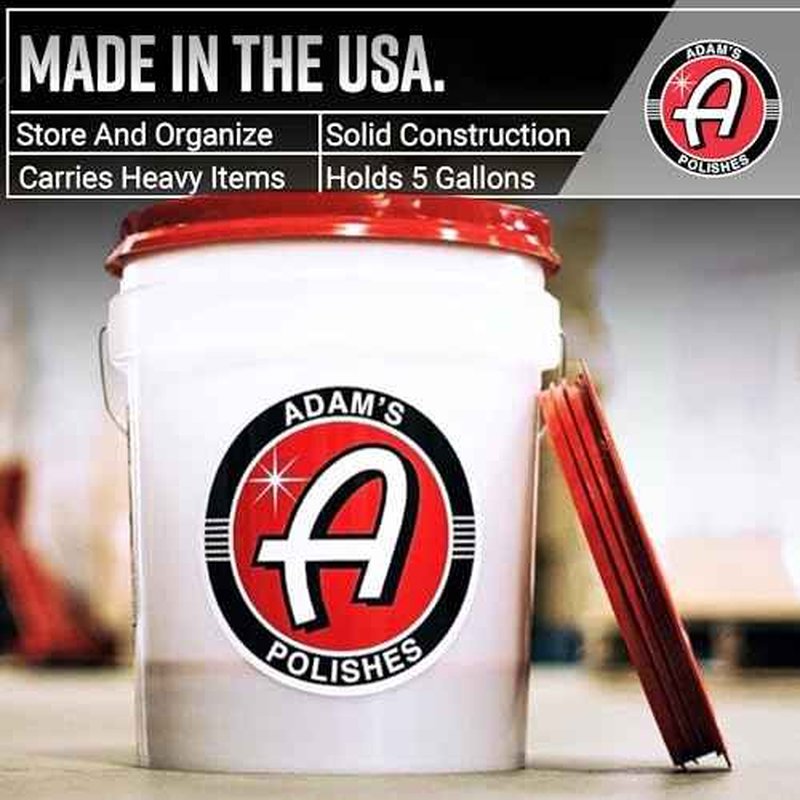 Adam's Polishes Car Wash Bucket (5 Gallon Bucket + Grit Guard + Gamma Seal Lid), Perfect Car Tool for Washing & Garage Storage, Stores Car Wash Soap, Foam Cannon, Foam Gun, Microfiber Towels & More