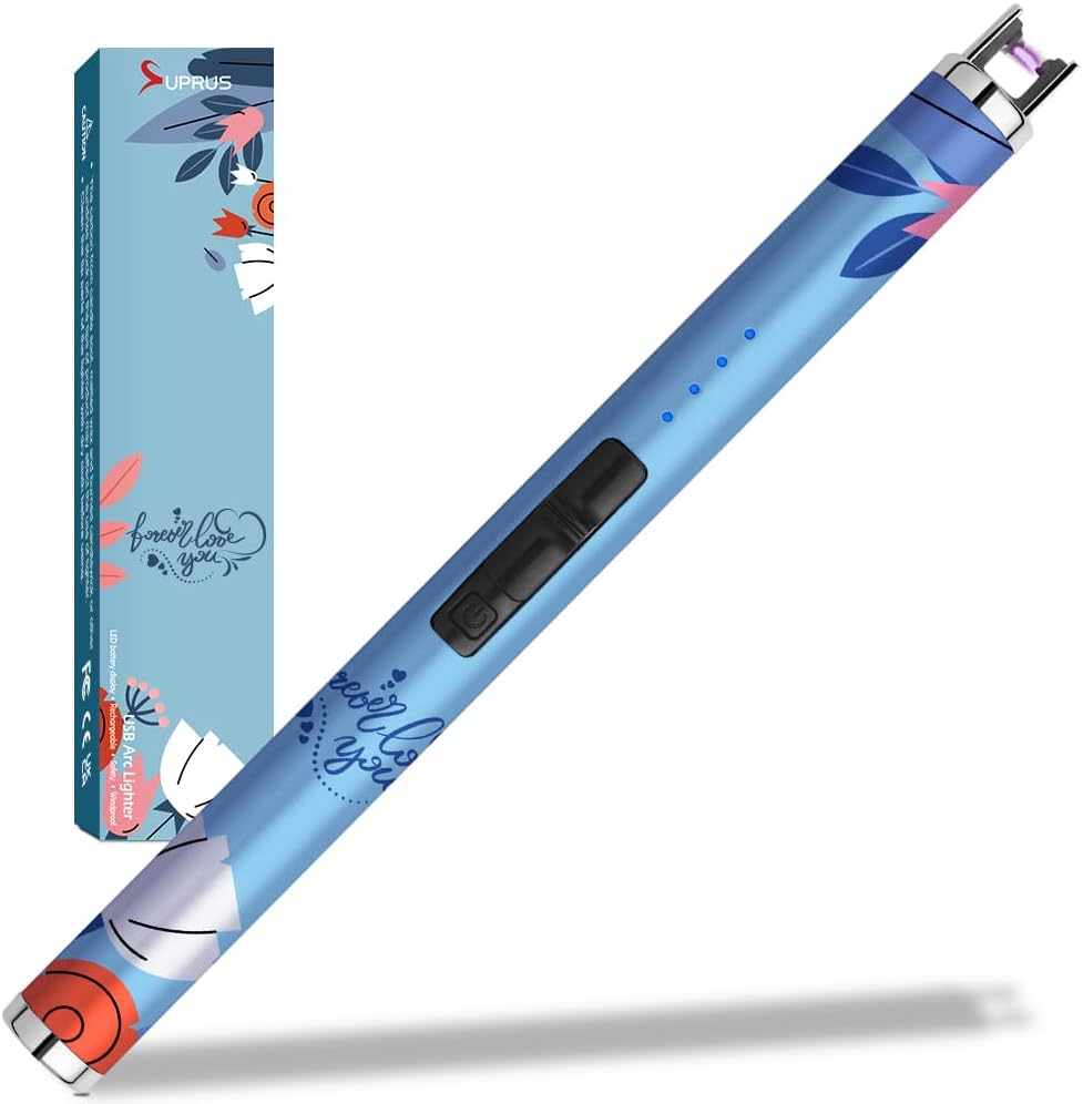 USB Type C Electric Candle Lighter - Flameless Plasma Design with LED Battery Display | Rechargeable & Windproof (Blue)