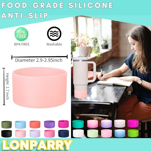 LONPARRY 2-Pack Boot for StanlyeTumbler 40 30 oz Bottom Sleeve Protector for Stanlye Cup Quencher H2.0 Stanlye IceFlow 30oz Silicone Sleeve for Stanlye Bottom Anti-Slip Bottom Sleeve Clear Peach Pink