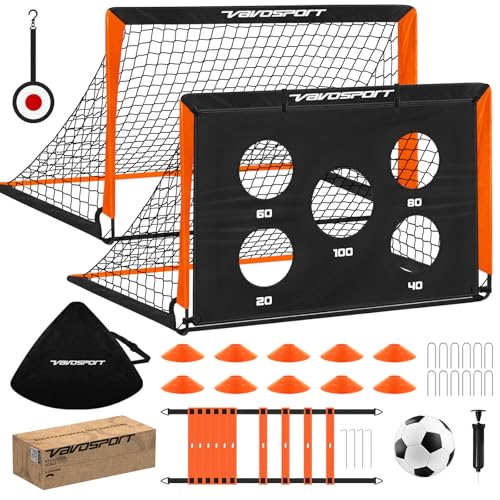 Black Orange 2 Pack Kids Soccer Goals 4x3 ft Pop Up Set with Accessories