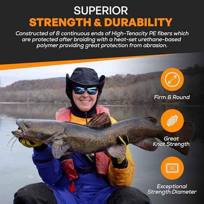 FINS Catfish Braid - Ultra-Strong 8-End HT-PE Fishing Line Smooth Casting Wire, No Stretch, High Durability, Abrasion-Resistant Long Casts No Line Digging - Made in USA
