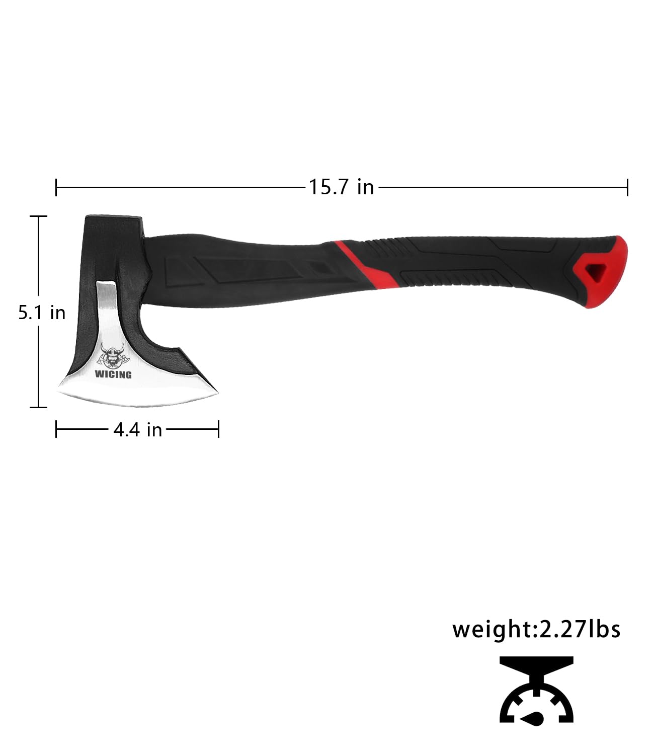 WICING 15 inch Hatchet for Small to Medium Size Kindling, Splitting Axe 1065 High Manganese Steel and Ergonomic Fiberglass Handle, 2.3 pounds