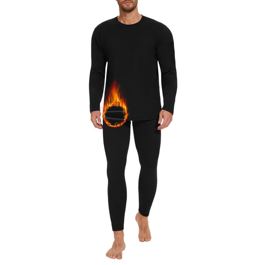 OBFUN Thermal Underwear for Men Long Johns Set - Fleece Lined Base Layer for Cold Weather Winter Clothes Black Large