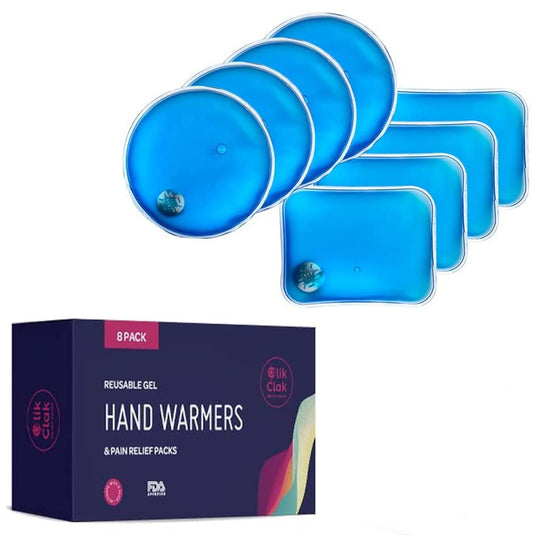 Reusable Heat Packs, Set of 8 - Gel Hand Warmer with Snap to Heat Metal Disc Technology for One Click Heating - Instant to Go Pocket Hand Warmer with Gift Packaging.