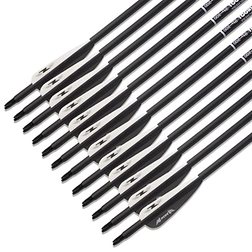 31inch Carbon Arrow Archery Targeting Practice Hunting Arrows for Compound & Recurve Bow with Removable Tips(Pack of 12) (Black White)