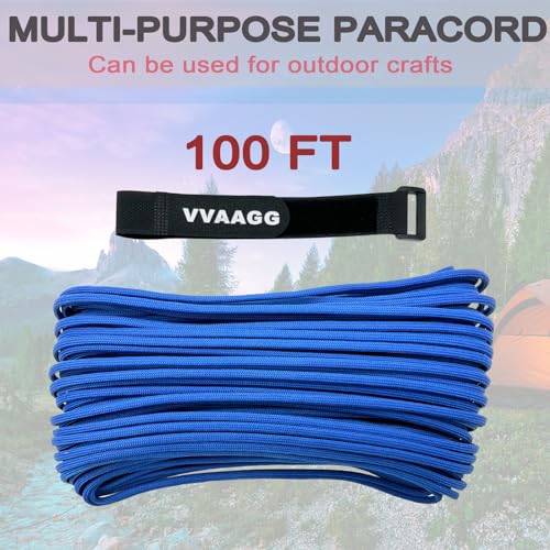 VVAAGG 550 Paracord 100FT - 4mm Lightweight and Durable Camping Rope, Tent Rope, 7 Strand Nylon Parachute Cord Rope (Blue)