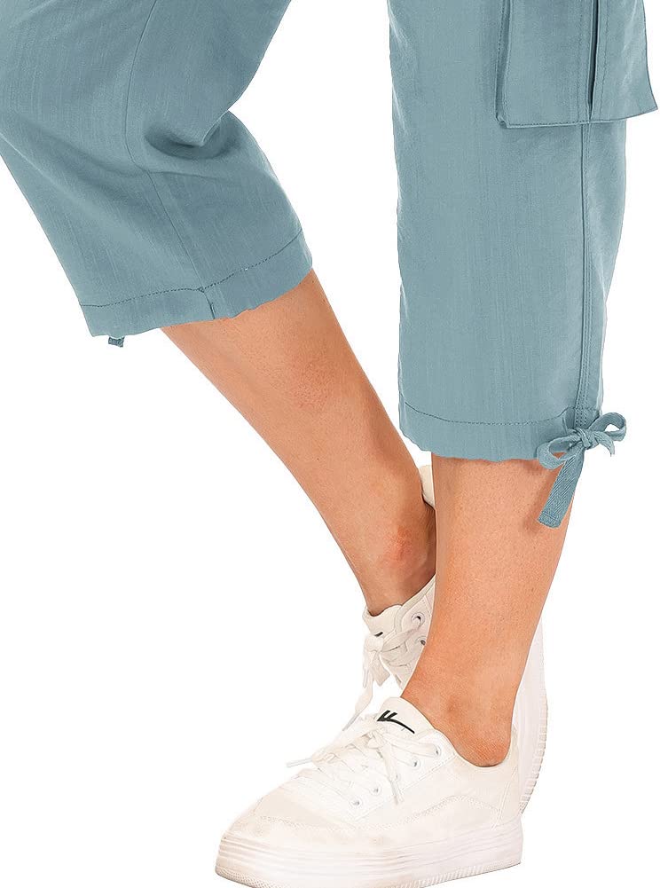 MoFiz Womens Capris with Pockets Loose Fit Casual Capri Pants Dressy Lightweight Ladies Baggy Cargo Pants for Hiking Grey Blue 4XL