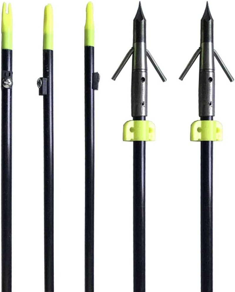 Archery Fiberglass Bowfishing Arrows - 6/12pcs with Broadheads & Safety Slides for Compound/Recurve Bow Hunting