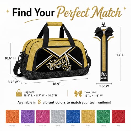 YYLXIA Glitter Red Cheer Duffel Bag with Bow Keychain - Gym & Dance Bag for Women