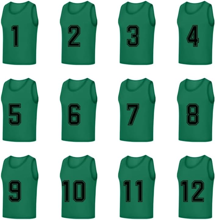 Numbered Pinnies - Set of 12 Scrimmage Vests for Youth & Adults | Team Practice Jerseys