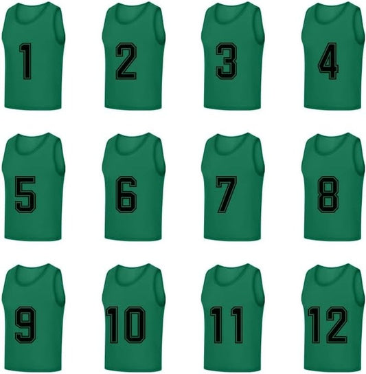 Numbered Pinnies - Set of 12 Scrimmage Vests for Youth & Adults | Team Practice Jerseys