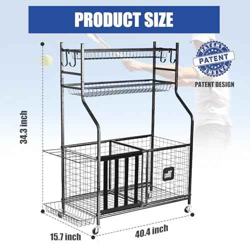 Mythinglogic Garage Sports Equipment Organizer, Baseball Storage Large Capacity, Sports Organizer for Garage with Hooks and Baskets, Ball Storage Rack for Football, Soccer Ball, Bat, Toys