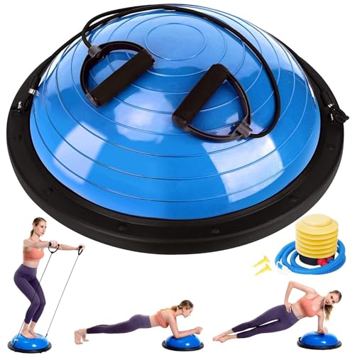 Zeatly Half Balance Ball Trainer, Half Yoga Exercise Ball with Resistance Bands and Foot Pump, Balance Trainer for Stability Training, Strength Exercise Fitness, Home Gym Workout Equipment, Grey