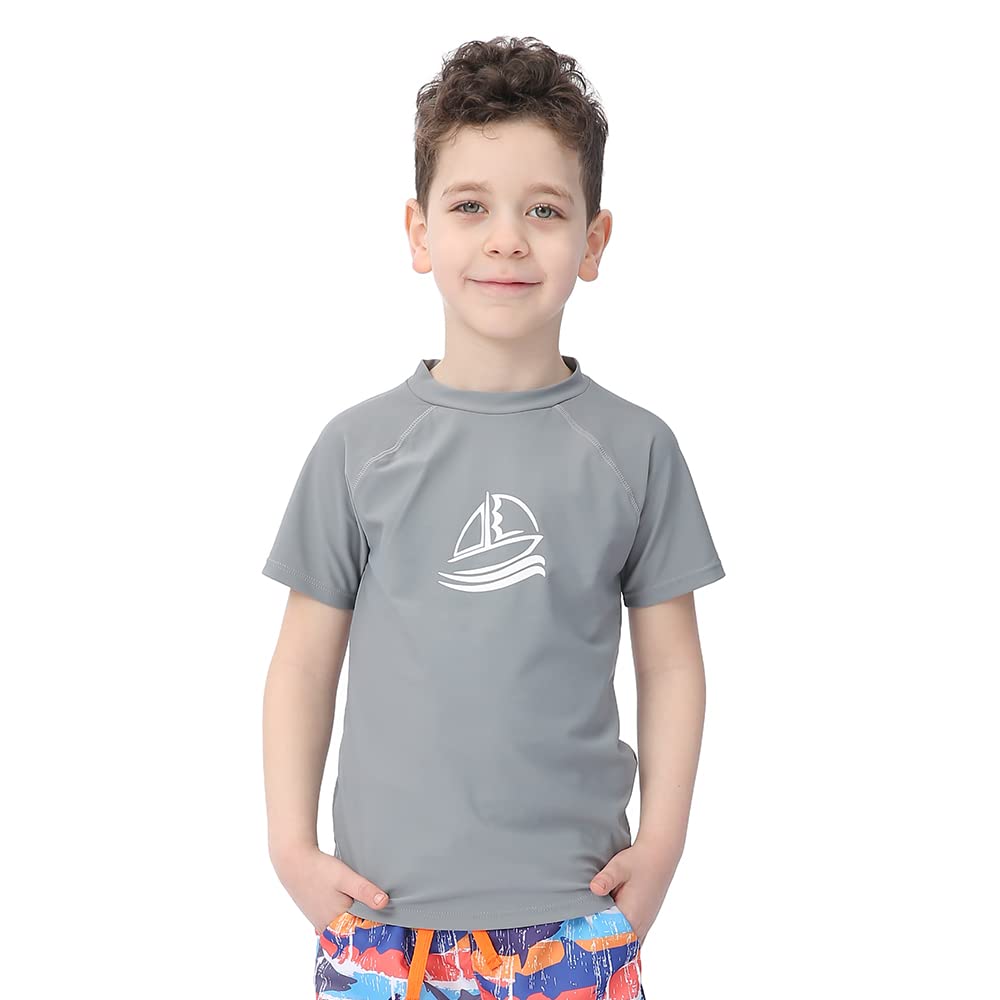 ESTAMICO Boys' UPF 50+ Short Sleeve Rashguard Athletic Swim Tee, Gray 5