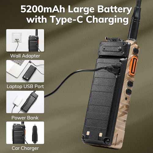 BAOFENG UV-25 10W Dual Band Ham Handheld Radio, Tri-Power, UHF VHF FM Airband NOAA Receiver with 5200mAh Battery USB-C Port, 999CH, Tactical Two Way Radio for Adults, Chirp Compatible, Coyote Brown